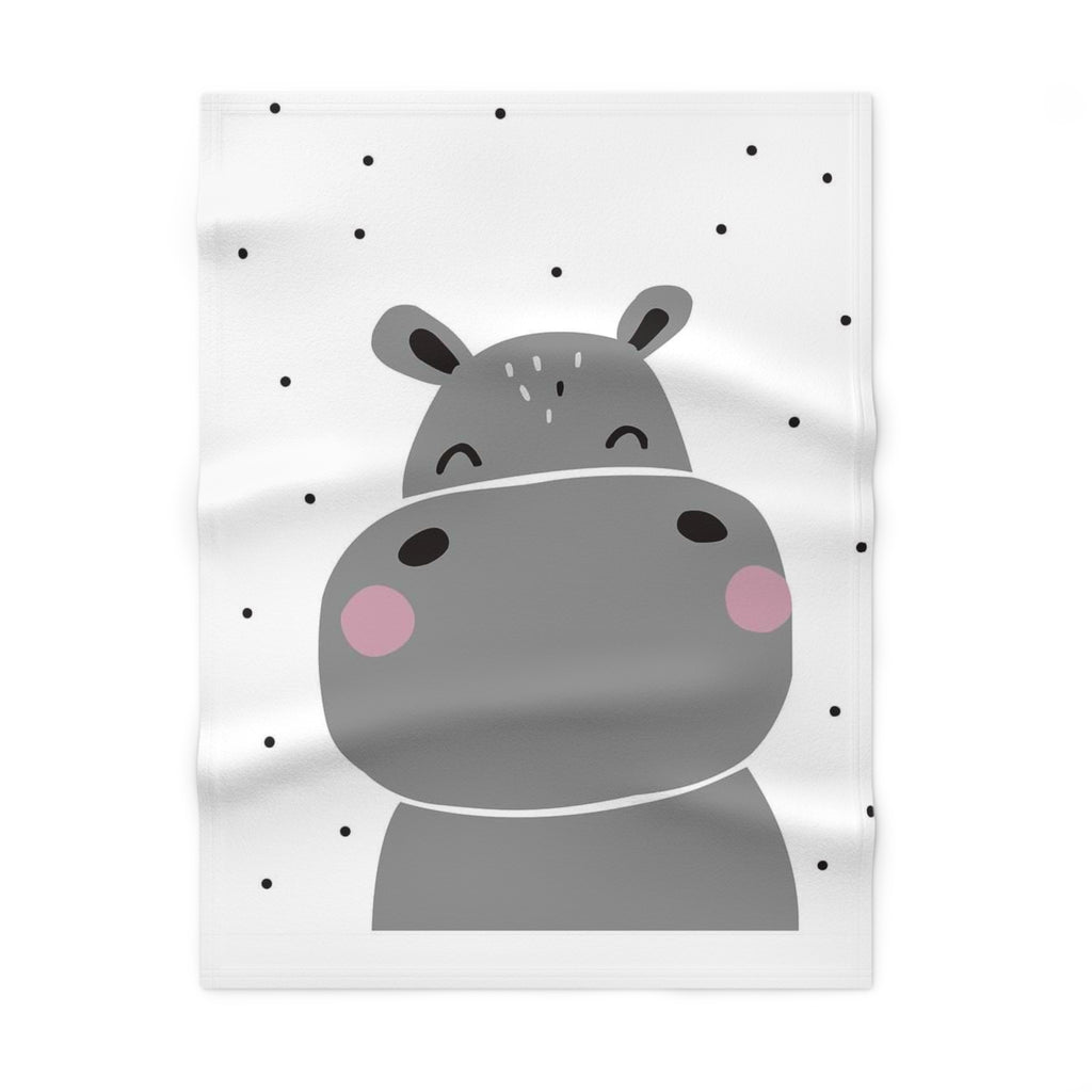Hippo Baby Blanket — Soft Fleece Newborn Swaddle for Nursery, Cute Gray Hippo Design