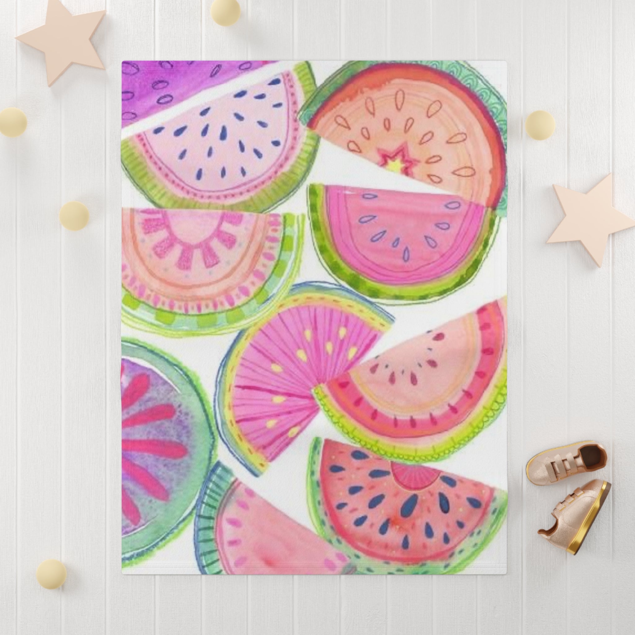 Watercolor Watermelon Baby Blanket — Soft Fleece Nursery Throw for Infants