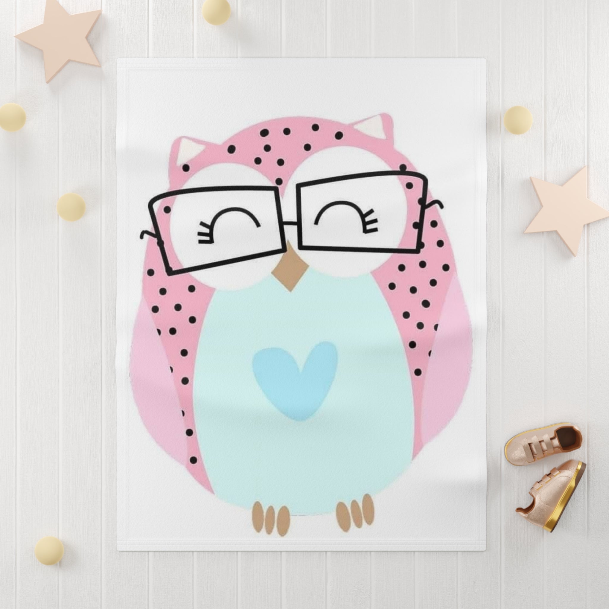 Baby Blanket — Cute Pink Owl with Glasses Soft Fleece Nursery Throw
