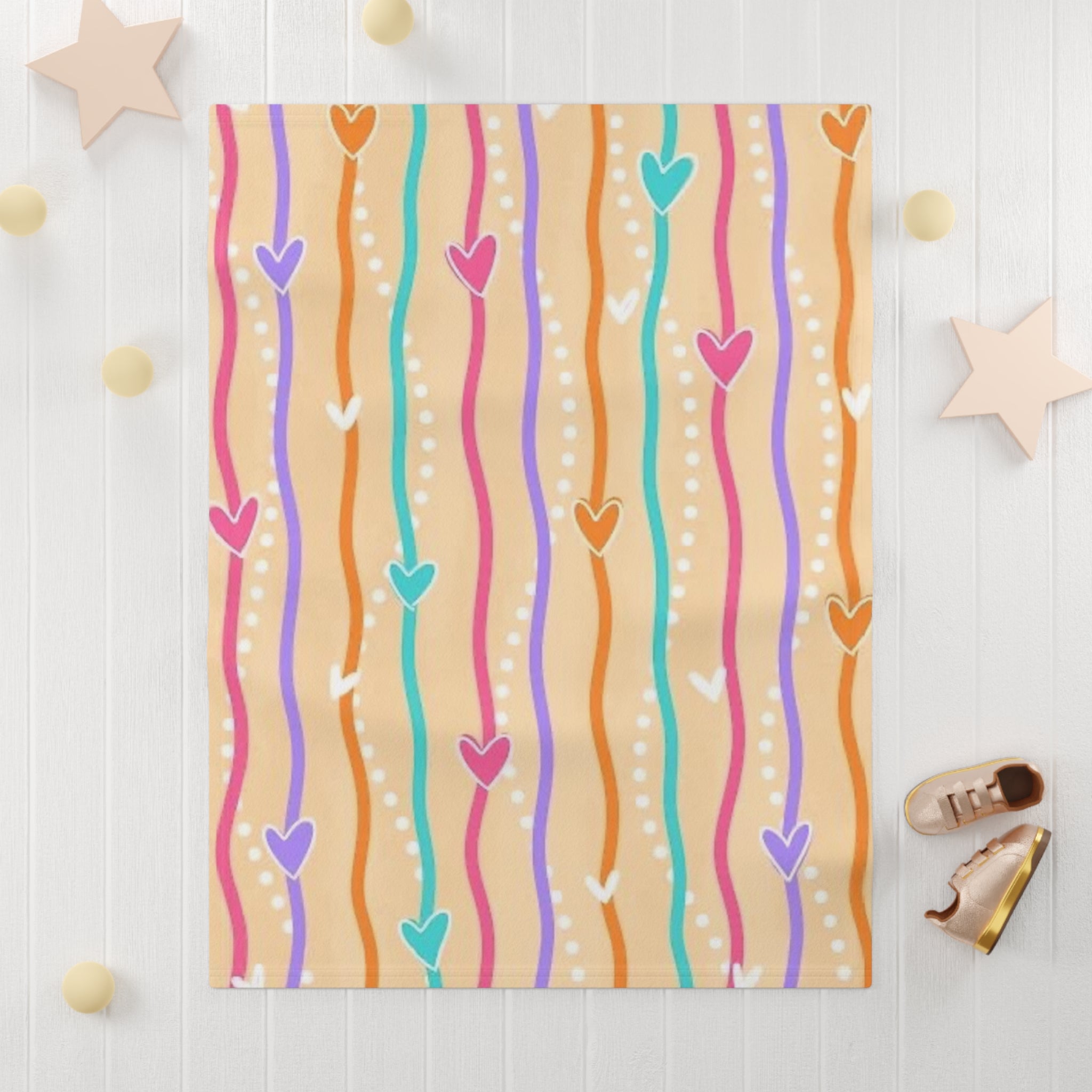 Hearts & Waves Baby Blanket – Soft Fleece Nursery Throw