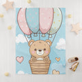 Cute Bear Hot Air Balloon Baby Blanket — Soft Fleece Nursery Throw for Newborns & Baby Shower Gift