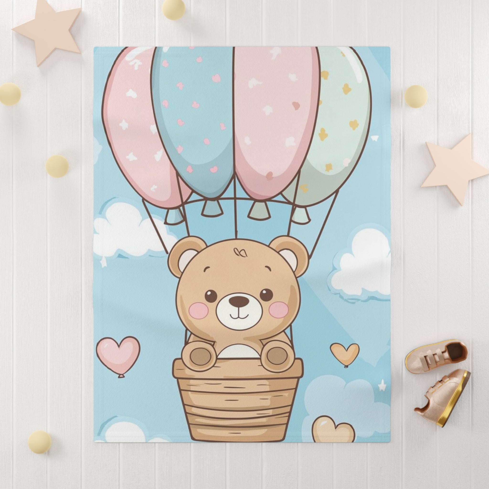 Cute Bear Hot Air Balloon Baby Blanket — Soft Fleece Nursery Throw for Newborns & Baby Shower Gift