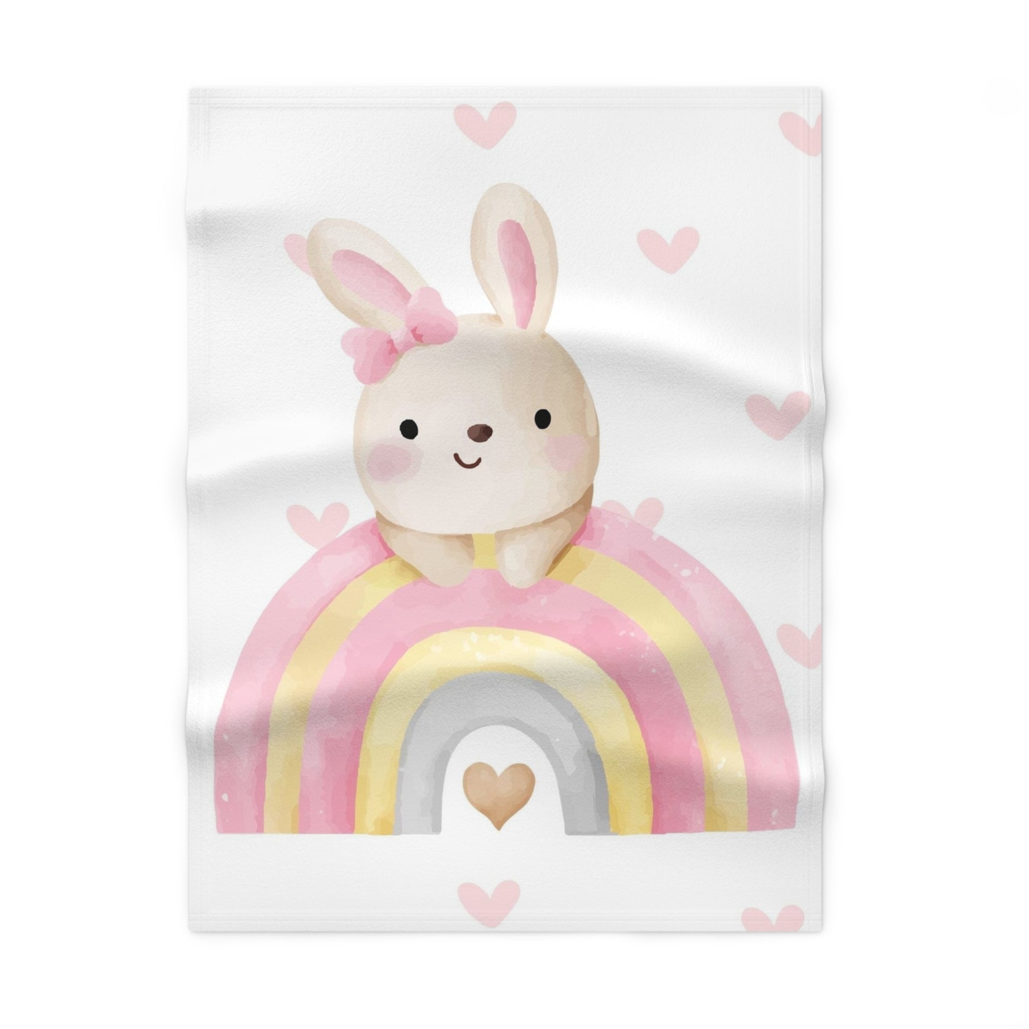 Cute Bunny Rainbow Baby Blanket – Soft Fleece Nursery Throw for Newborns & Baby Shower Gifts