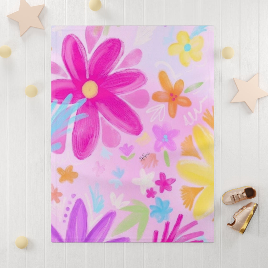 Floral Pastel Baby Blanket — Soft Fleece Nursery Throw