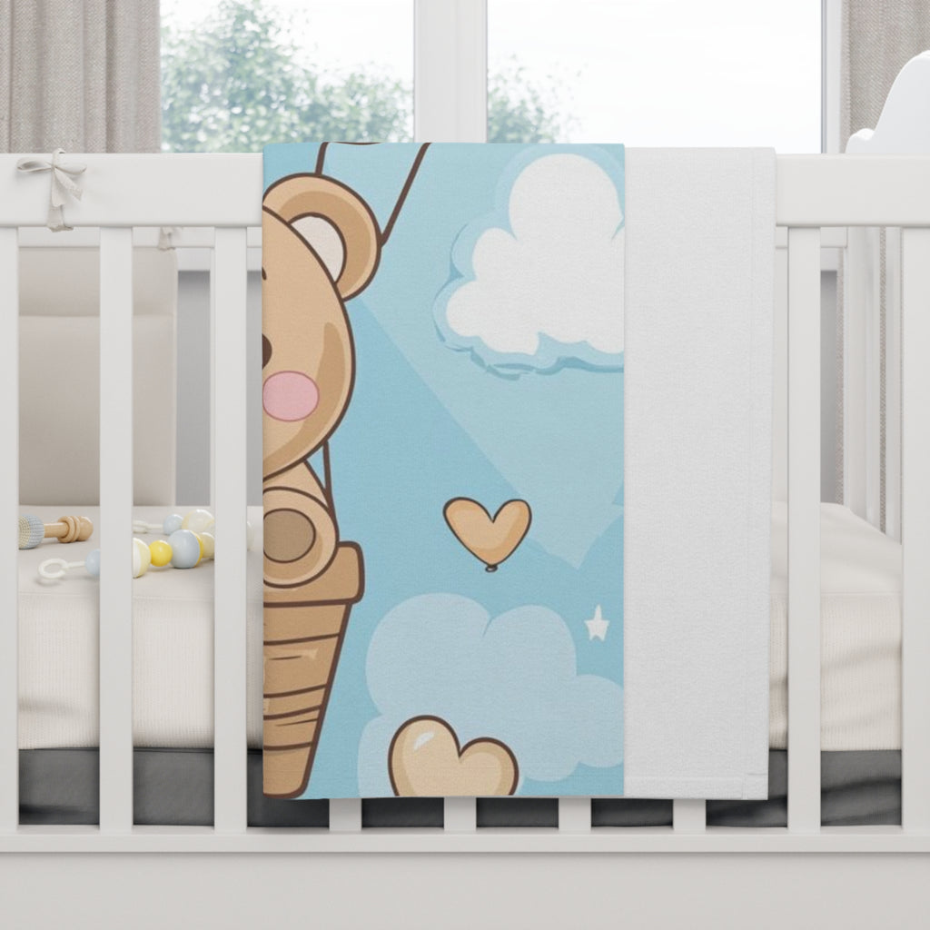 Cute Bear Hot Air Balloon Baby Blanket — Soft Fleece Nursery Throw for Newborns & Baby Shower Gift