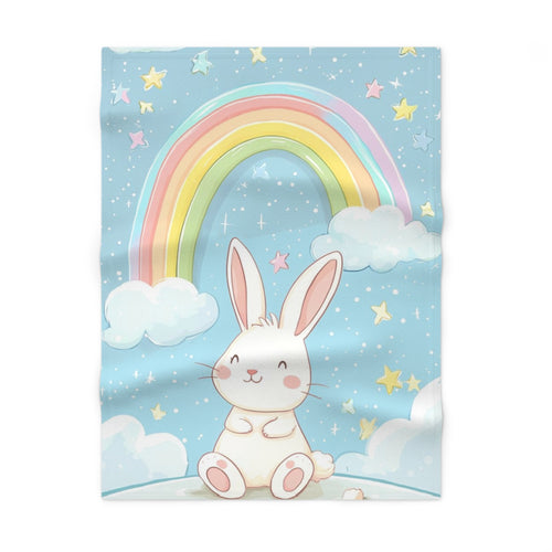 Baby Blanket - Cute Bunny with Rainbow Fleece Throw (Soft Pastel Nursery Blanket)