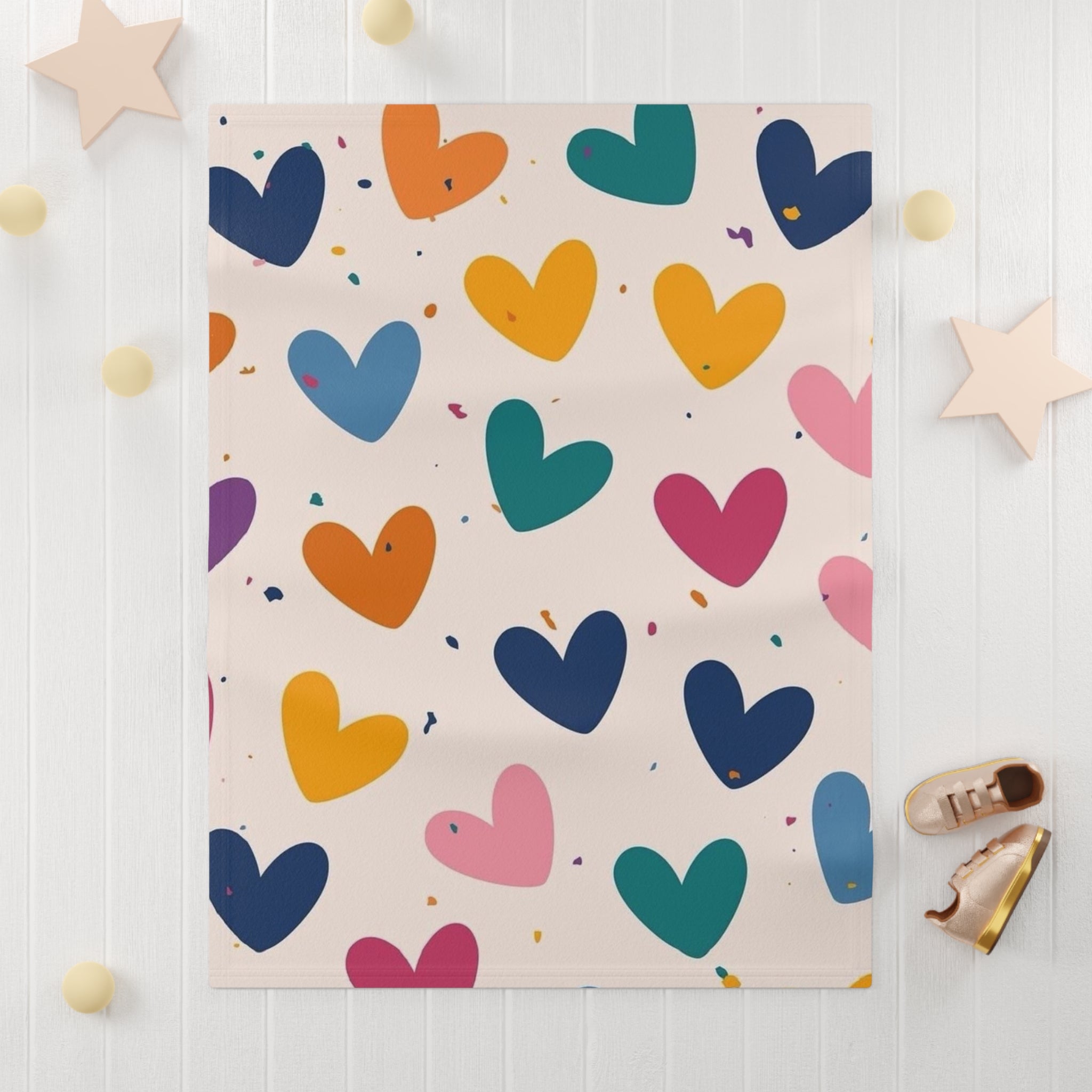 Colorful Heart Baby Blanket - Soft Fleece Nursery Throw