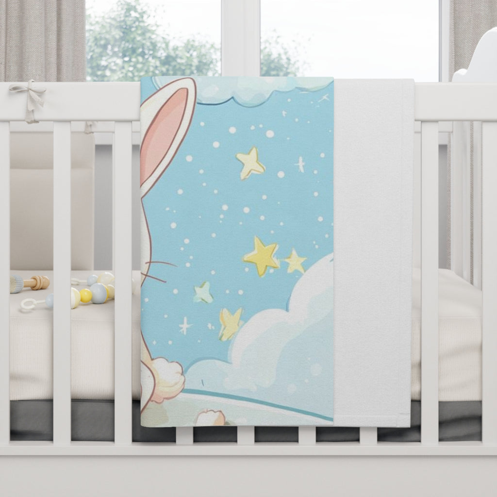 Baby Blanket - Cute Bunny with Rainbow Fleece Throw (Soft Pastel Nursery Blanket)