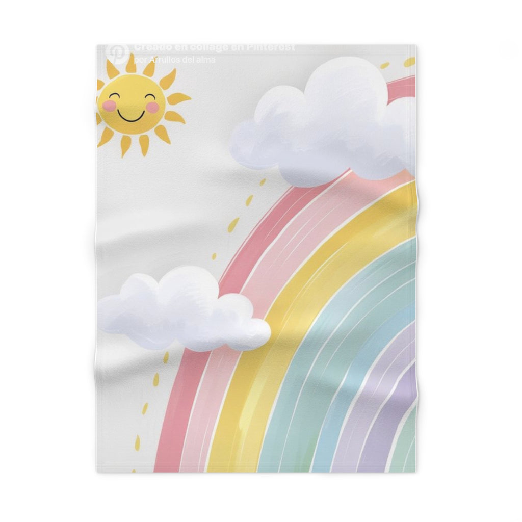 Pastel Rainbow Baby Blanket – Soft Fleece with Smiling Sun & Clouds