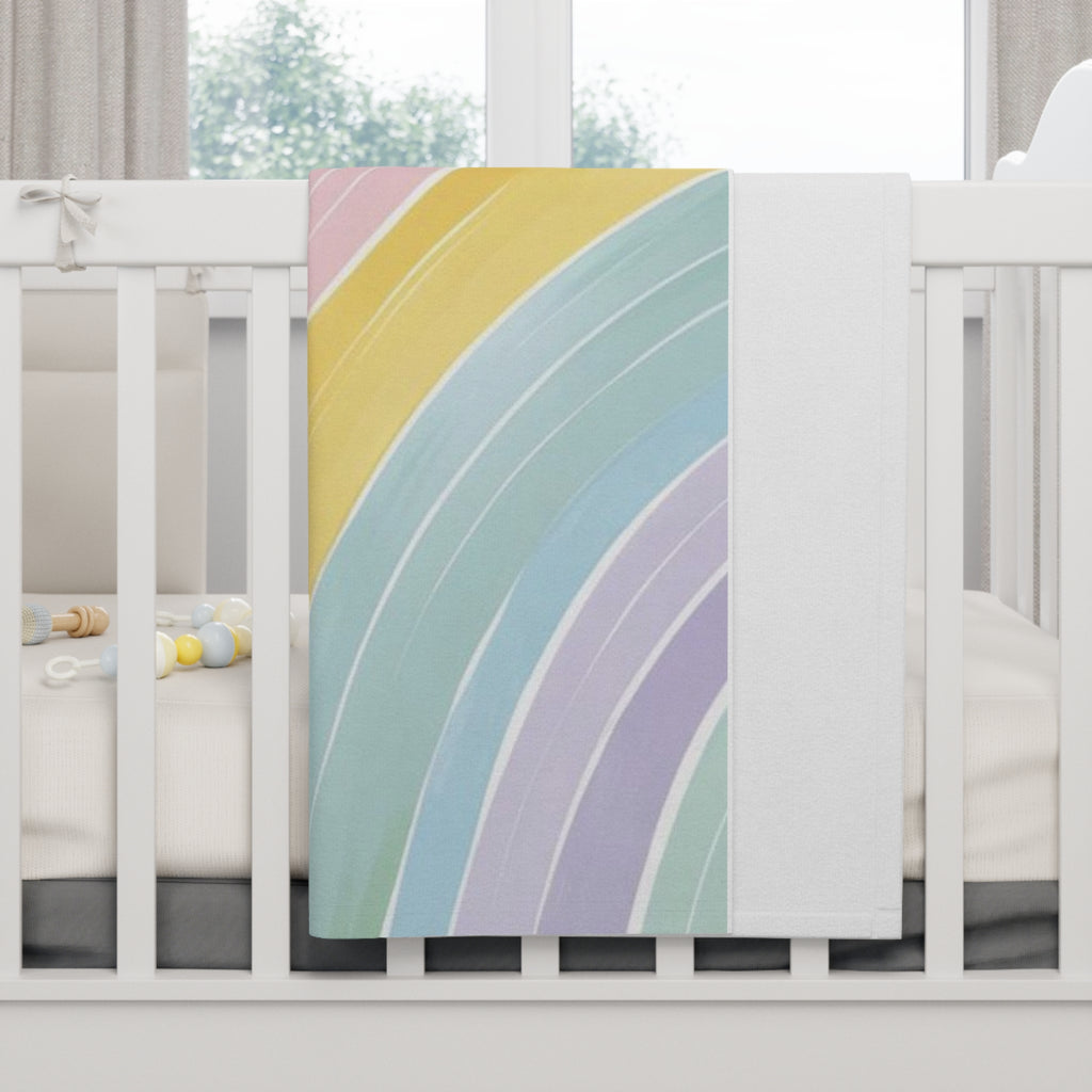 Pastel Rainbow Baby Blanket – Soft Fleece with Smiling Sun & Clouds