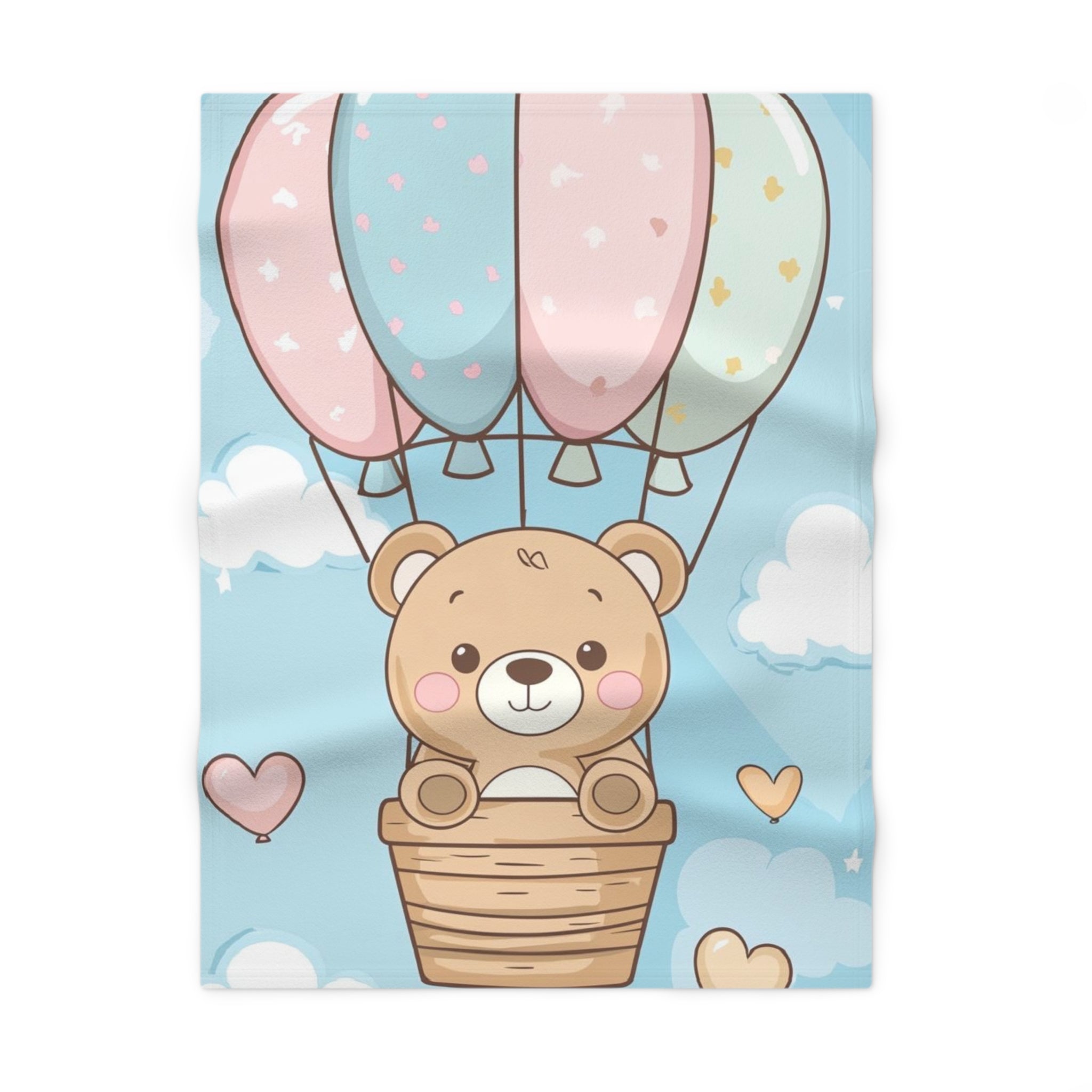 Cute Bear Hot Air Balloon Baby Blanket — Soft Fleece Nursery Throw for Newborns & Baby Shower Gift