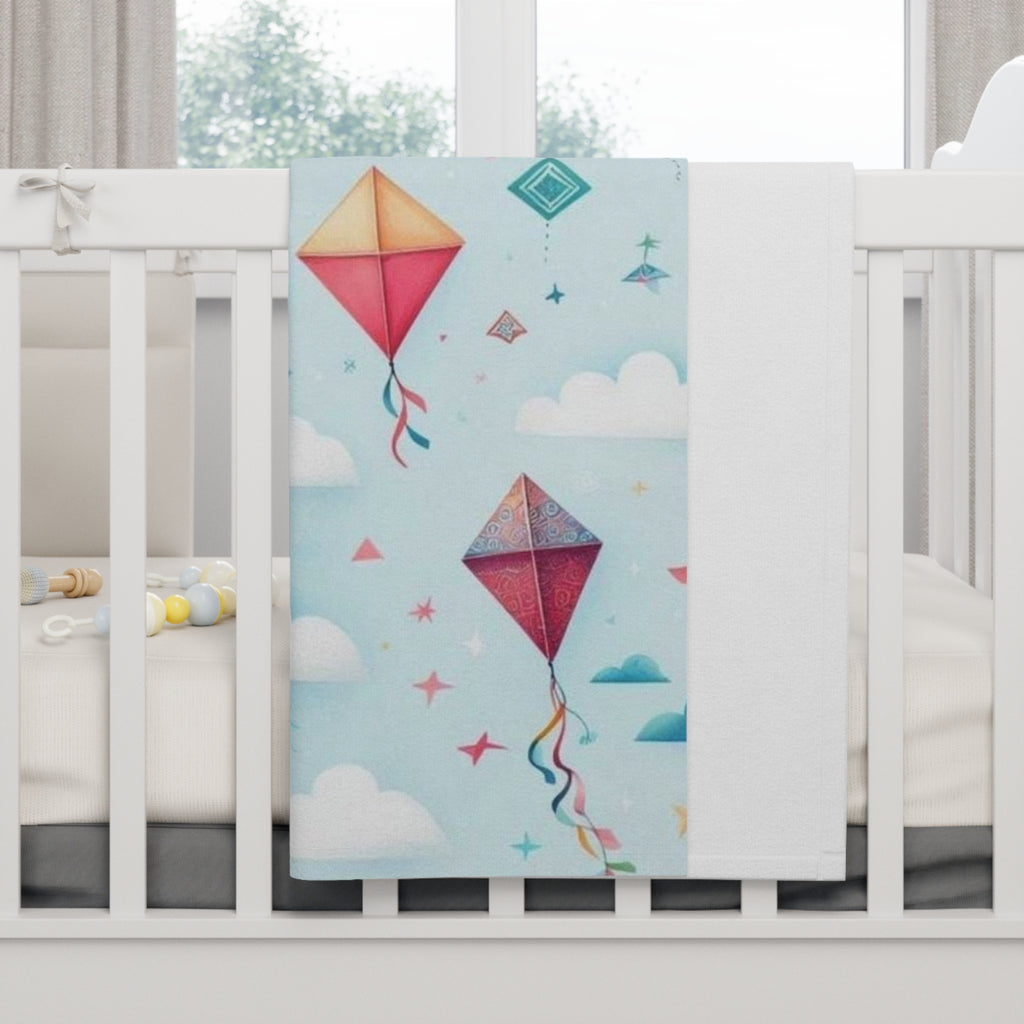 Kite Dreams Baby Fleece Blanket — Soft Pastel Kites & Clouds Newborn Throw