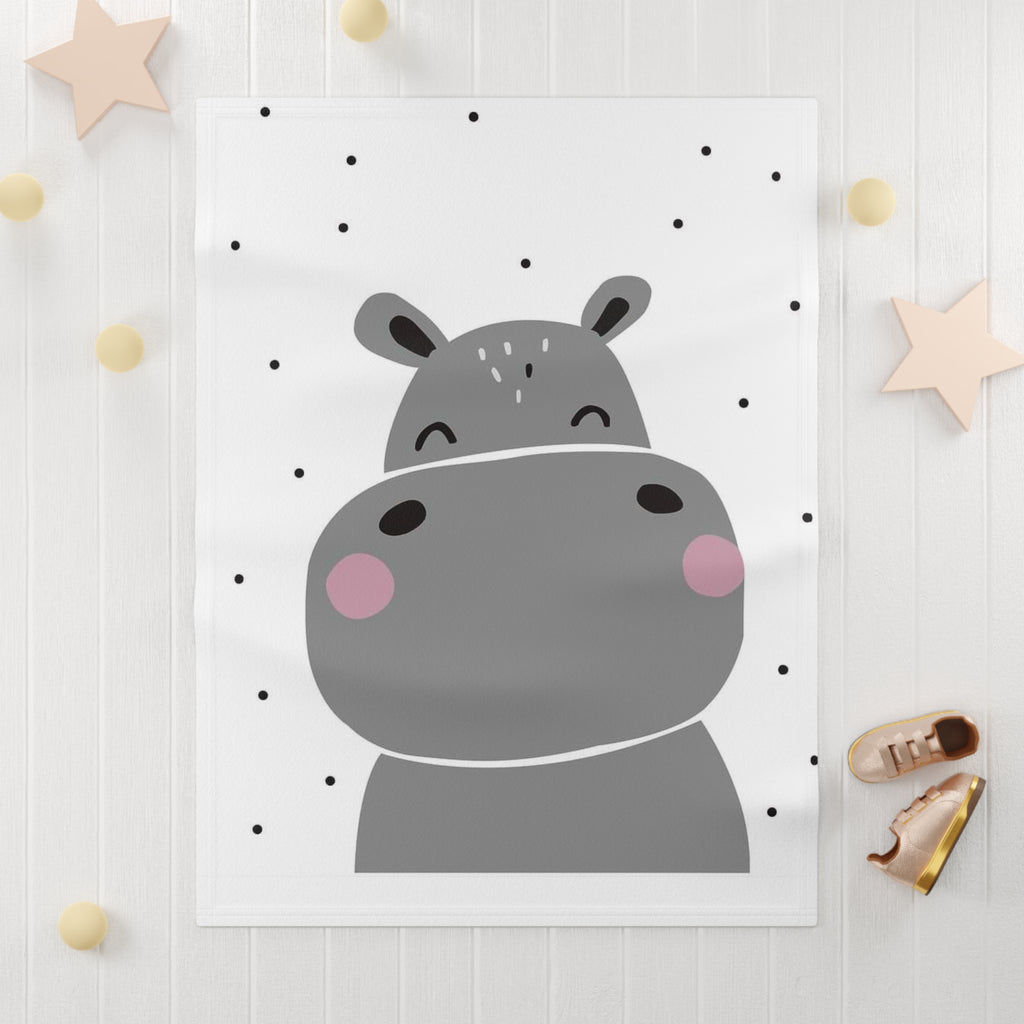 Hippo Baby Blanket — Soft Fleece Newborn Swaddle for Nursery, Cute Gray Hippo Design