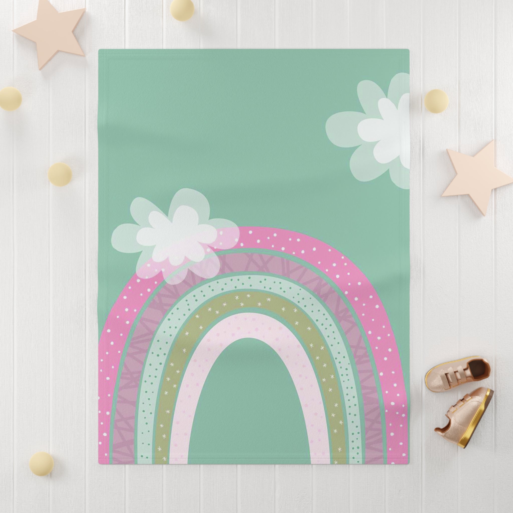 Pastel Rainbow Baby Blanket – Soft Fleece Nursery Throw with Flowers