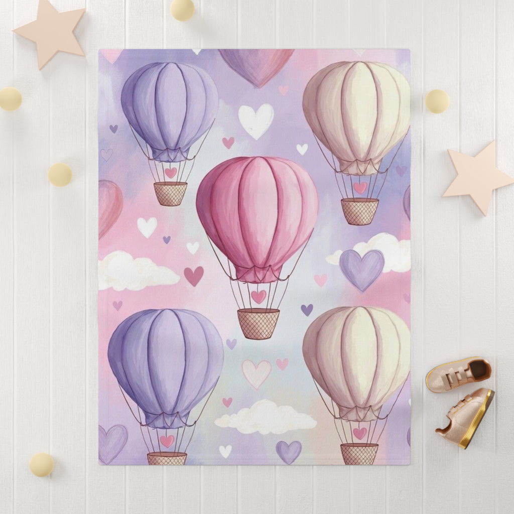 Pastel Hot Air Balloon Baby Blanket - Soft Fleece Nursery Throw