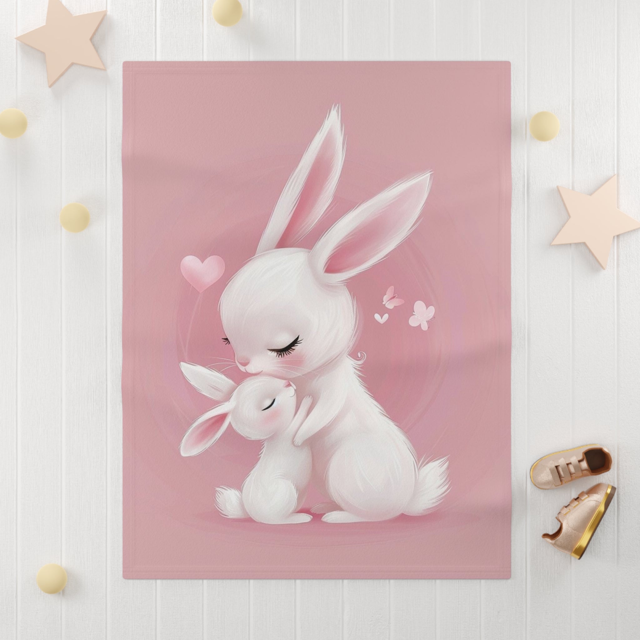 Pink Bunny Hugs Baby Blanket – Soft Fleece Newborn Swaddle