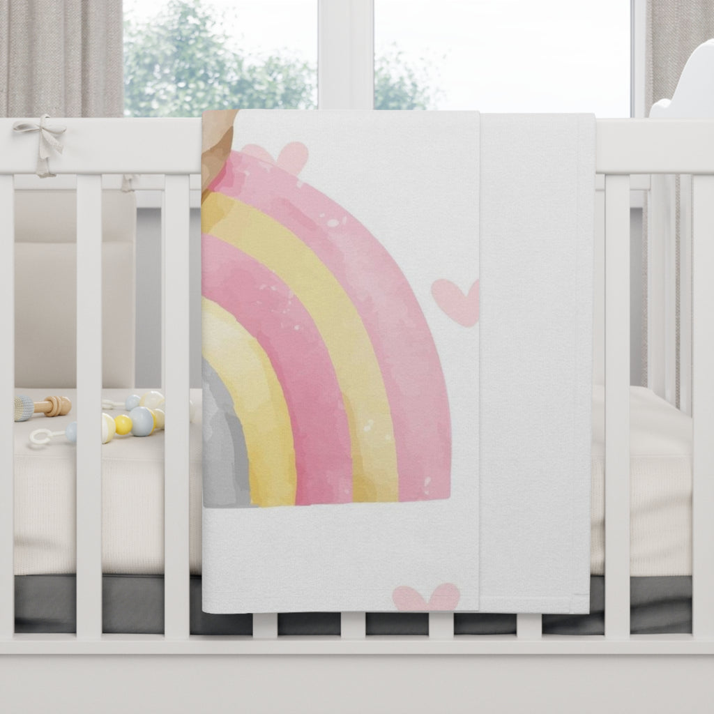 Cute Bunny Rainbow Baby Blanket – Soft Fleece Nursery Throw for Newborns & Baby Shower Gifts