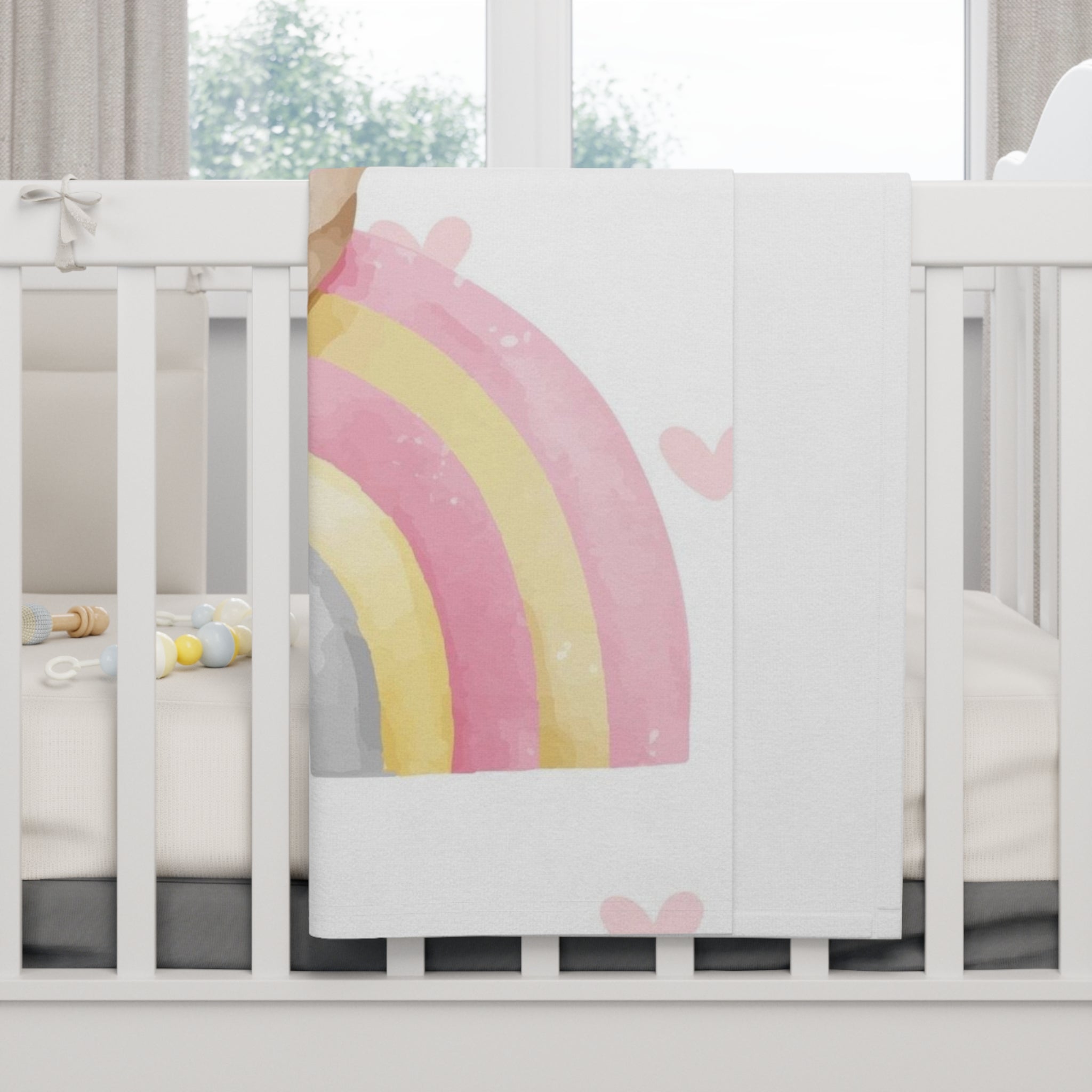 Cute Bunny Rainbow Baby Blanket – Soft Fleece Nursery Throw for Newborns & Baby Shower Gifts