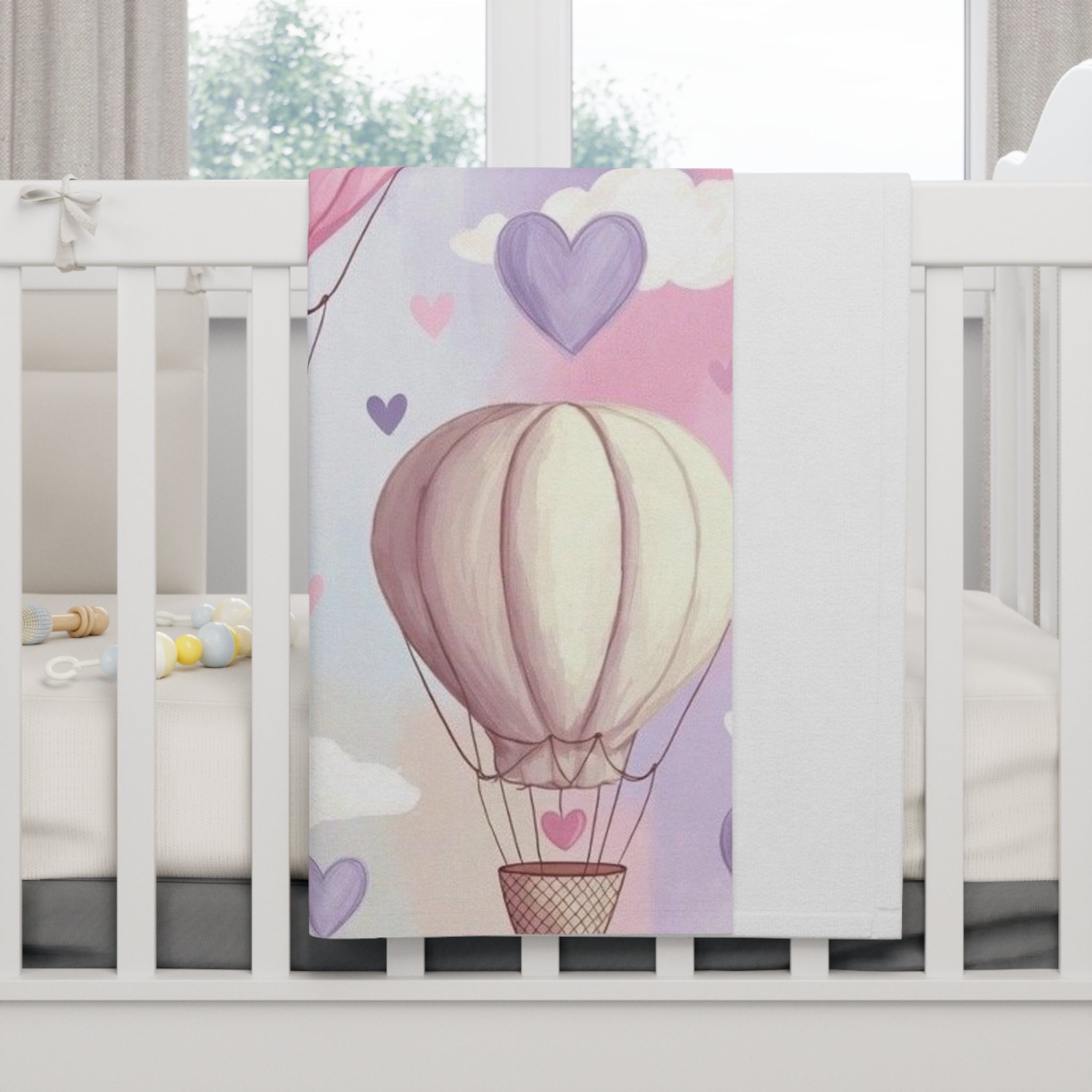 Pastel Hot Air Balloon Baby Blanket - Soft Fleece Nursery Throw