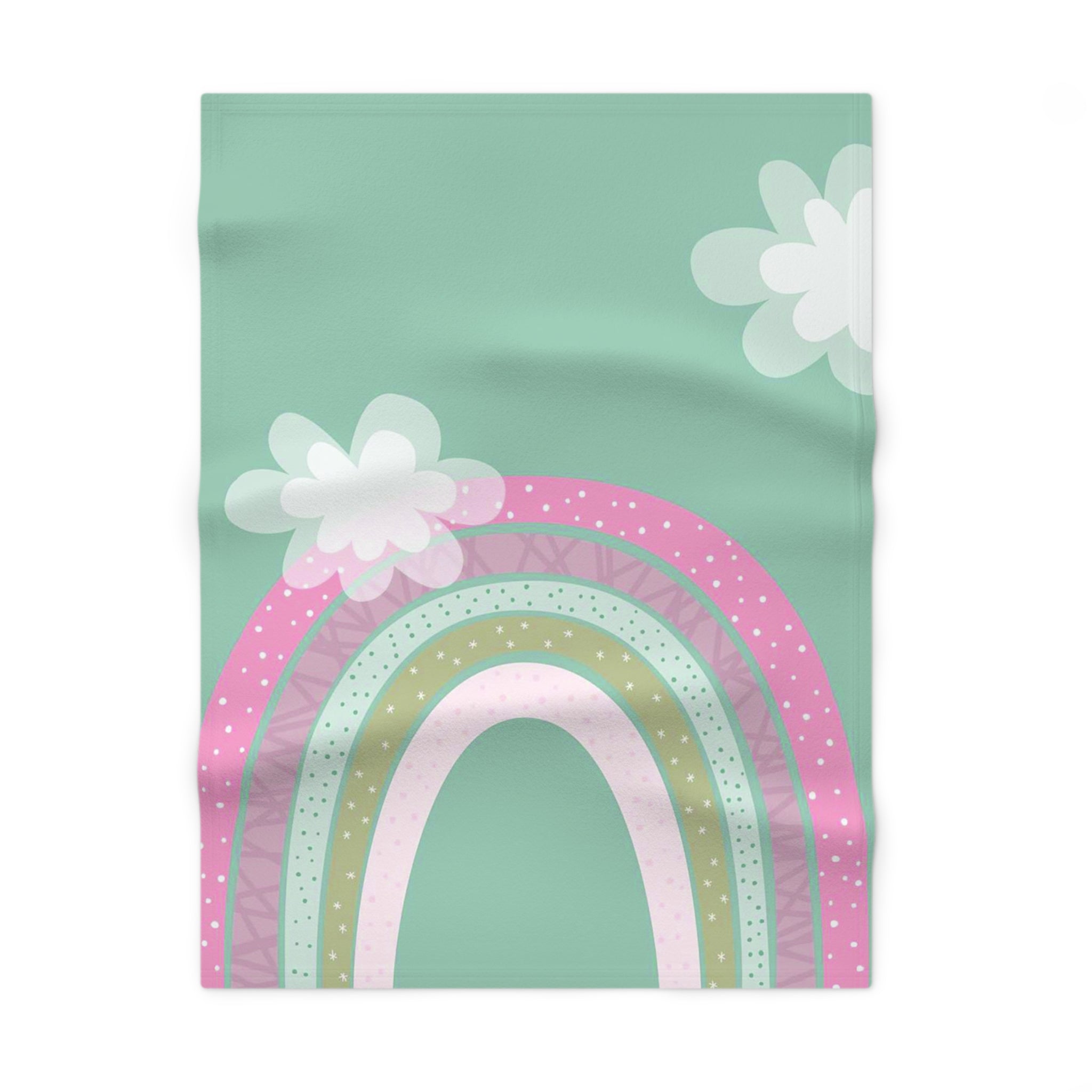 Pastel Rainbow Baby Blanket – Soft Fleece Nursery Throw with Flowers