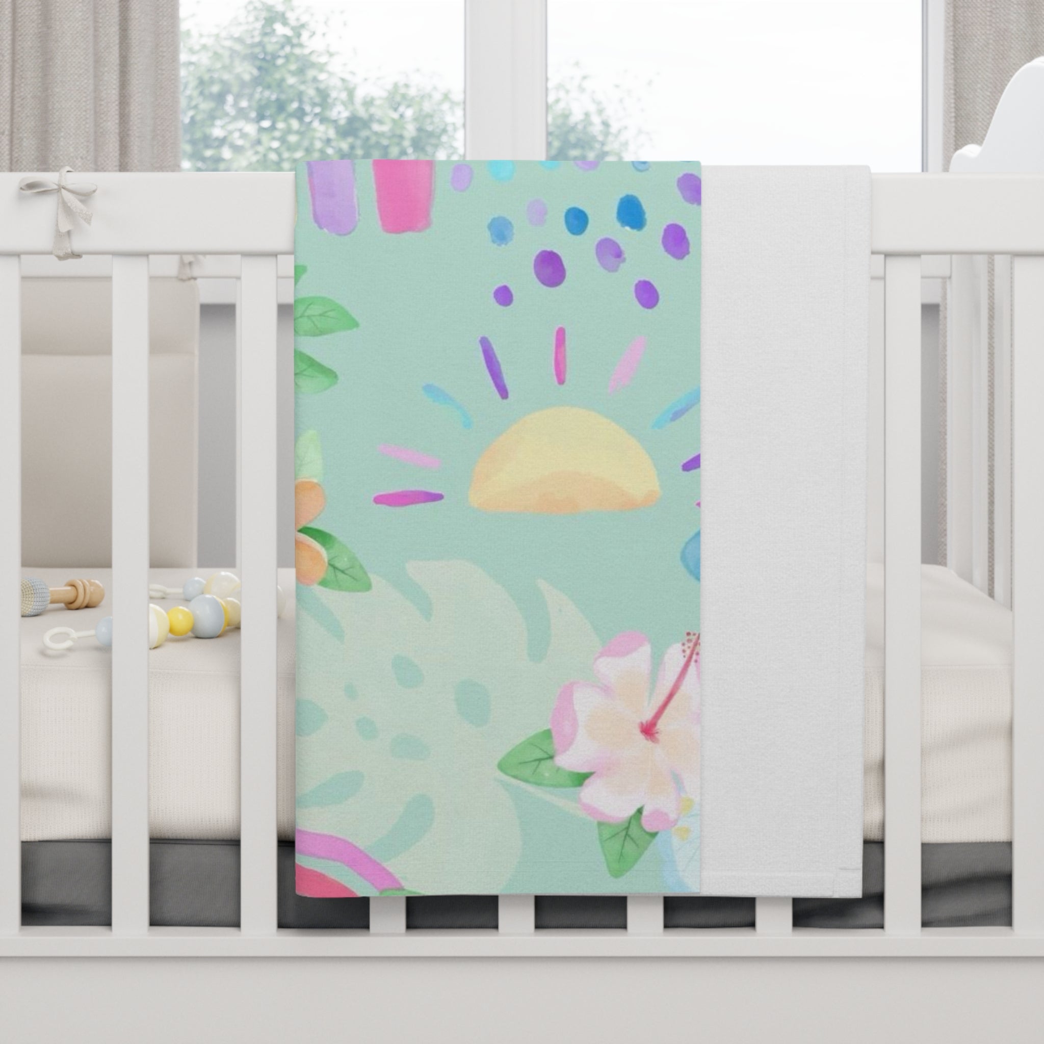 Pastel Rainbow Baby Blanket — Floral Butterfly Fleece Throw for Newborns & Nursery