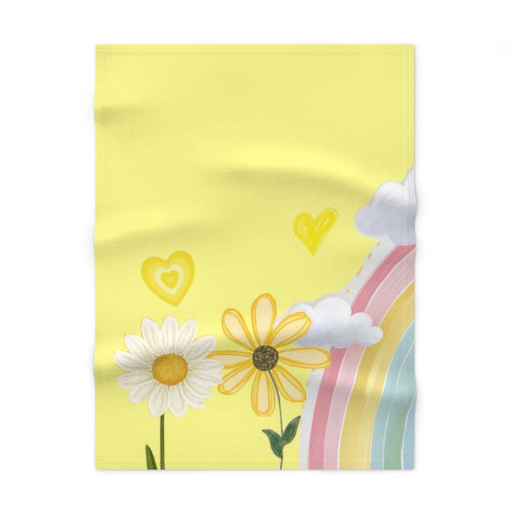 Daisy Heart Yellow Baby Blanket — Soft Fleece Infant Throw