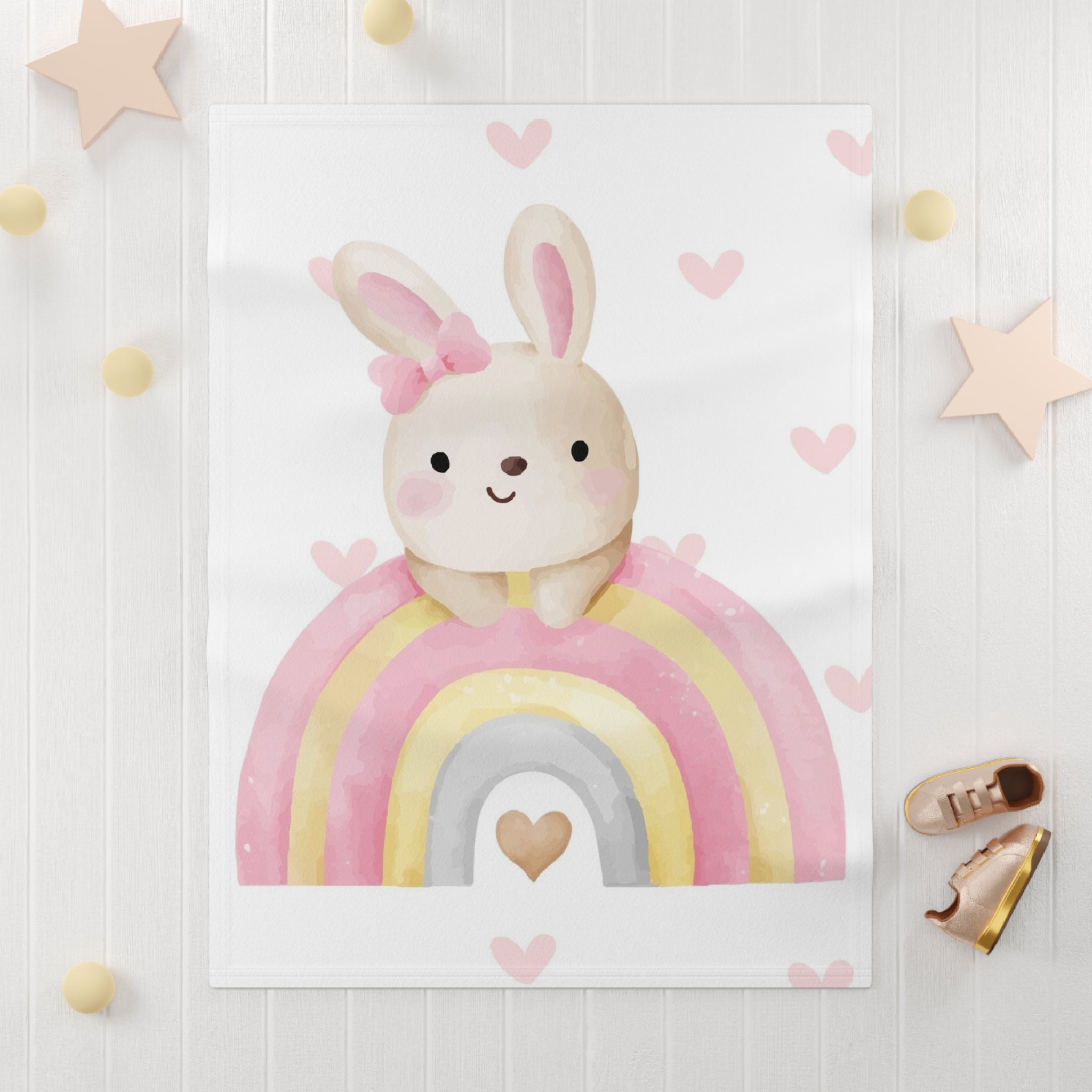 Cute Bunny Rainbow Baby Blanket – Soft Fleece Nursery Throw for Newborns & Baby Shower Gifts
