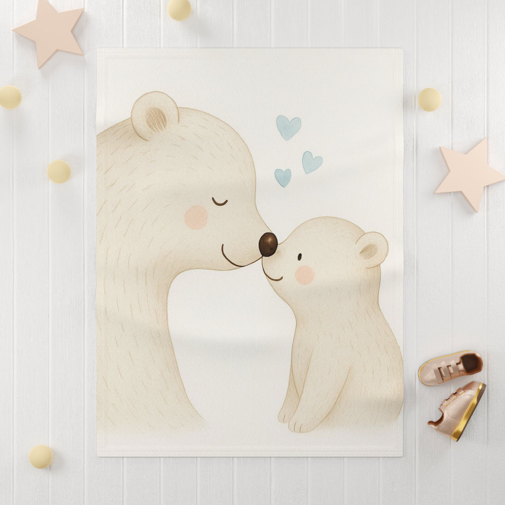 Cute Polar Bear Baby Blanket – Soft Fleece Nursery Throw with Mama & Baby Design